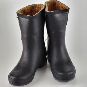 Chooka Delridge Mid Calf Matte Black Rain Boot Faux Fur Lining